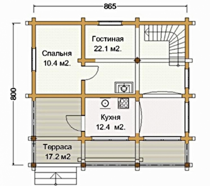 Дом из оцилиндрованного бревна «Проект ОБД-164», 100 кв.м.