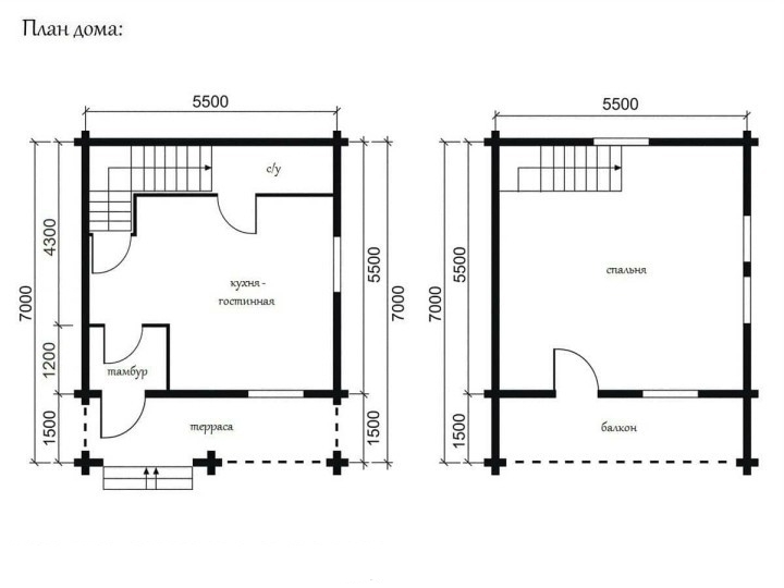 Проект дома «Свингс», оцилиндрованное бревно, 35 кв.м.